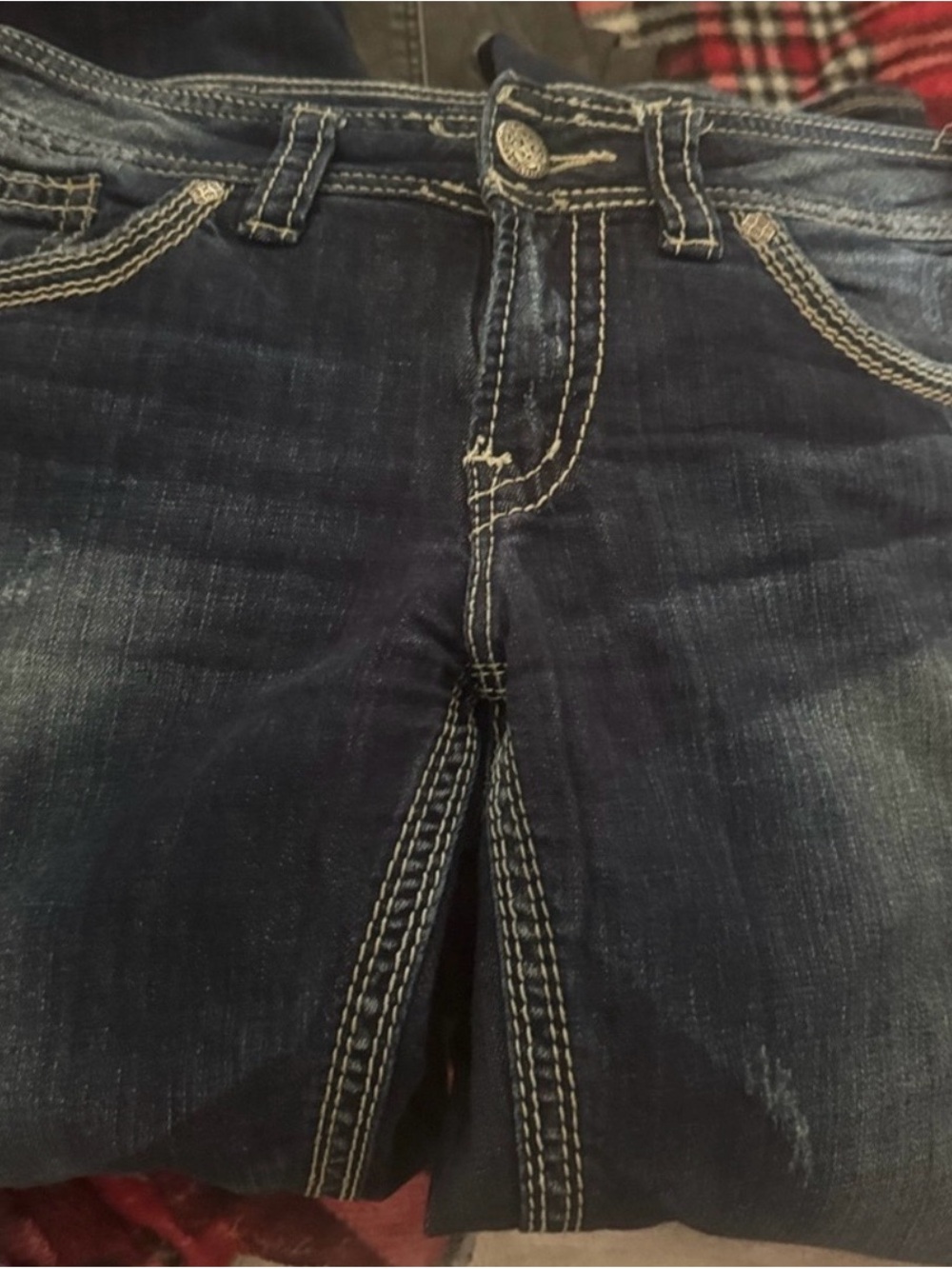 Silver Jeans Women's Slim Straight Dark Blue Denim with Contrast Stitching
